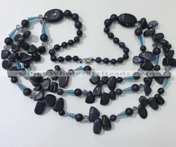 CGN683 23.5 inches chinese crystal & blue goldstone beaded necklaces