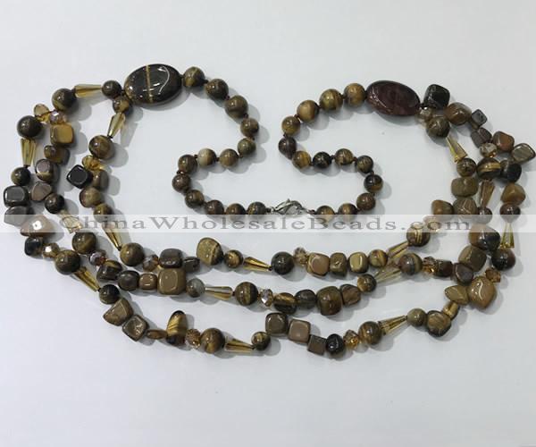 CGN686 23.5 inches chinese crystal & yellow tiger eye beaded necklaces