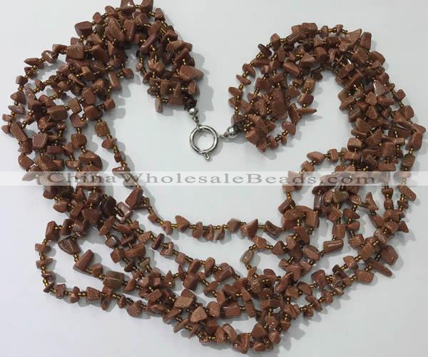 CGN731 19.5 inches stylish 6 rows goldstone chips necklaces