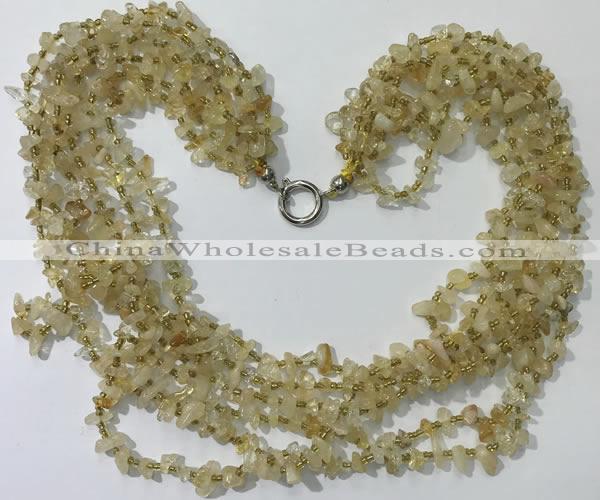 CGN733 19.5 inches stylish 6 rows citrine chips necklaces