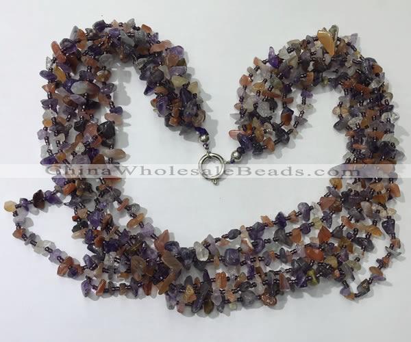 CGN736 19.5 inches stylish 6 rows mixed gemstone chips necklaces
