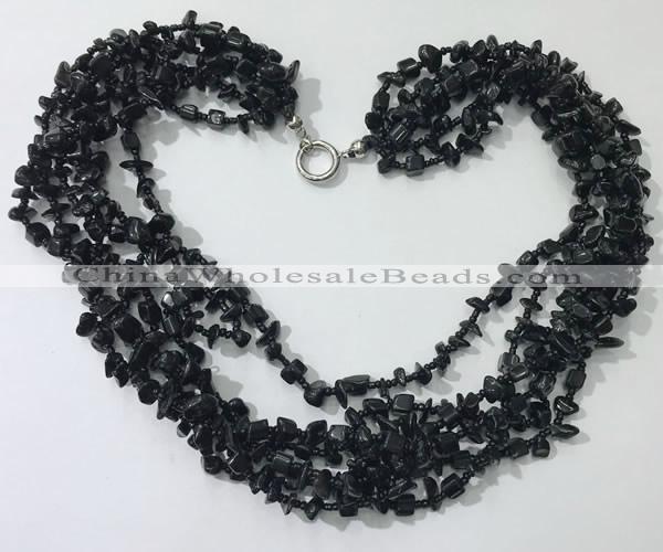 CGN738 19.5 inches stylish 6 rows black agate chips necklaces