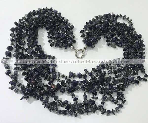 CGN748 19.5 inches stylish 8 rows blue goldstone chips necklaces