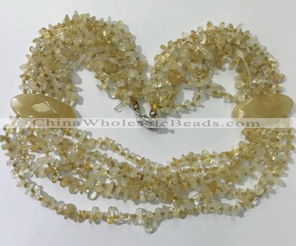 CGN757 20 inches stylish 6 rows citrine chips necklaces