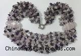 CGN759 20 inches stylish 6 rows amethyst & rose quartz chips necklaces