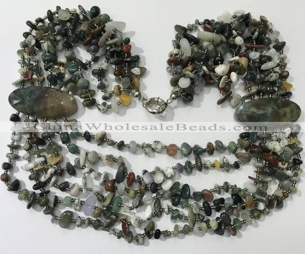 CGN763 20 inches stylish 6 rows Indian agate chips necklaces