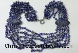 CGN769 20 inches stylish 6 rows lapis Lazuli chips necklaces