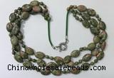 CGN802 23.5 inches stylish 3 rows round & oval unakite necklaces