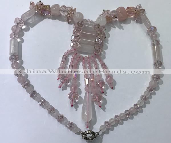 CGN810 19.5 inches chinese crystal & rose quartz statement necklaces