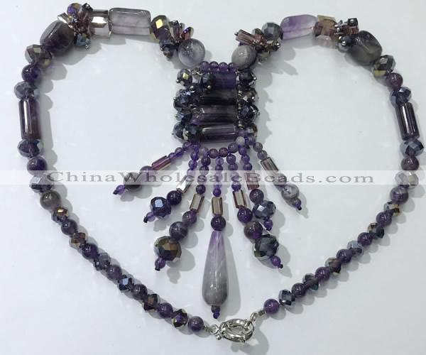 CGN811 19.5 inches chinese crystal & amethyst statement necklaces
