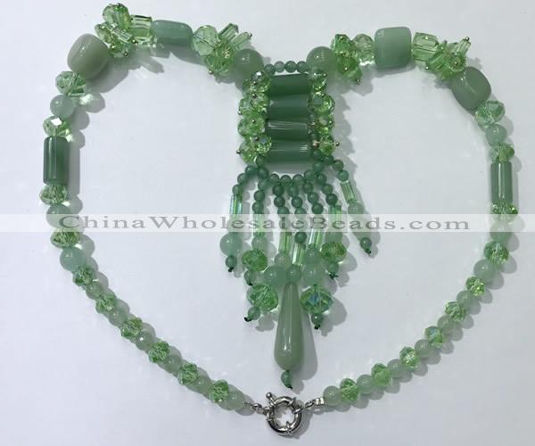 CGN817 19.5 inches chinese crystal & green aventurine statement necklaces