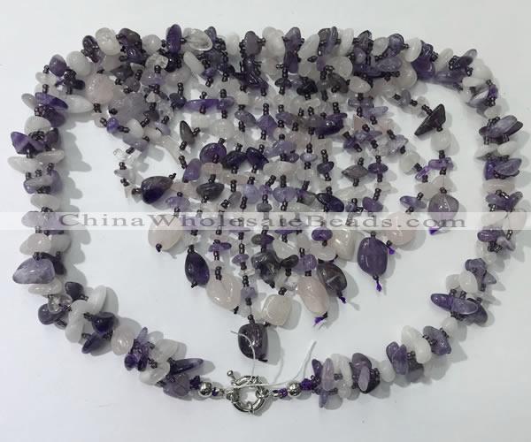 CGN827 20 inches stylish amethyst & rose quartz statement necklaces