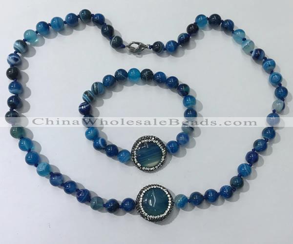 CGN875 19.5 inches 8mm round striped agate jewelry sets