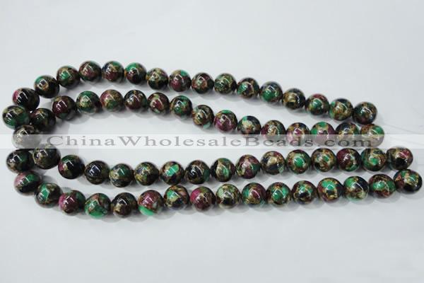 CGO05 15.5 inches 12mm round gold multi-color stone beads