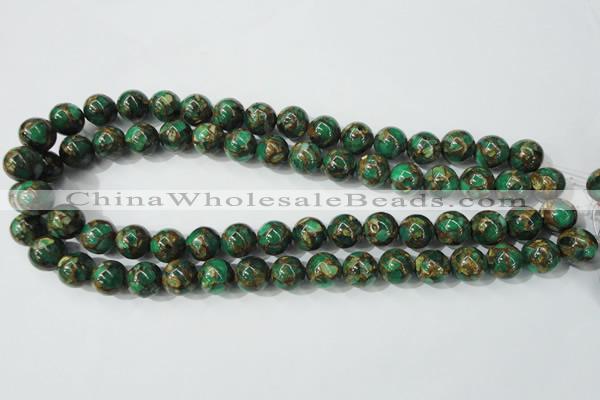 CGO103 15.5 inches 10mm round gold green color stone beads