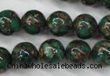 CGO105 15.5 inches 14mm round gold green color stone beads