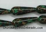 CGO130 15.5 inches 8*20mm teardrop gold green color stone beads