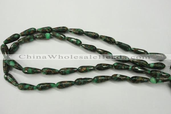 CGO135 15.5 inches 8*20mm faceted teardrop gold green color stone beads