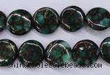 CGO141 15.5 inches 14mm flat round gold green color stone beads