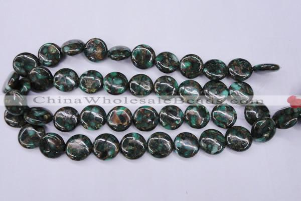 CGO142 15.5 inches 16mm flat round gold green color stone beads