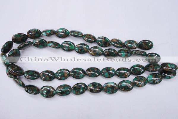 CGO147 15.5 inches 12*16mm oval gold green color stone beads