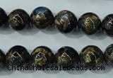 CGO164 15.5 inches 12mm round gold blue color stone beads