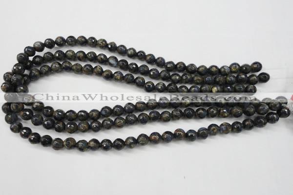 CGO171 15.5 inches 6mm faceted round gold blue color stone beads