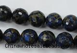 CGO176 15.5 inches 16mm faceted round gold blue color stone beads