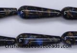 CGO188 15.5 inches 8*20mm teardrop gold blue color stone beads