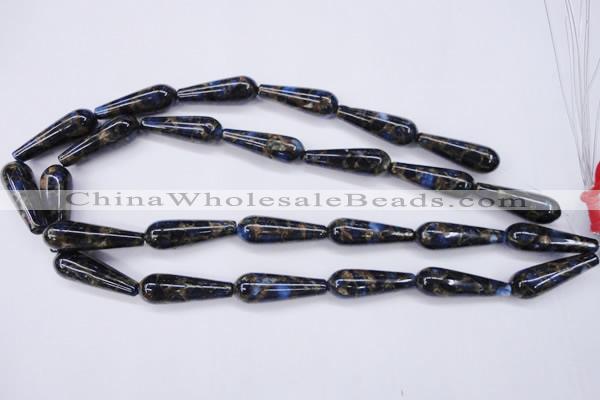 CGO190 15.5 inches 12*40mm teardrop gold blue color stone beads
