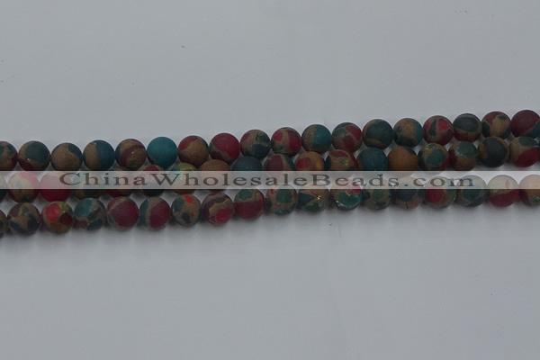 CGO267 15.5 inches 8mm round matte gold multi-color stone beads