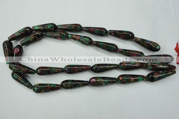 CGO30 15.5 inches 12*40mm teardrop gold multi-color stone beads