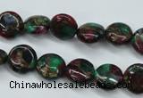 CGO32 15.5 inches 12mm flat round gold multi-color stone beads