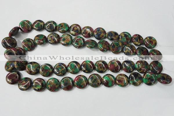 CGO34 15.5 inches 16mm flat round gold multi-color stone beads