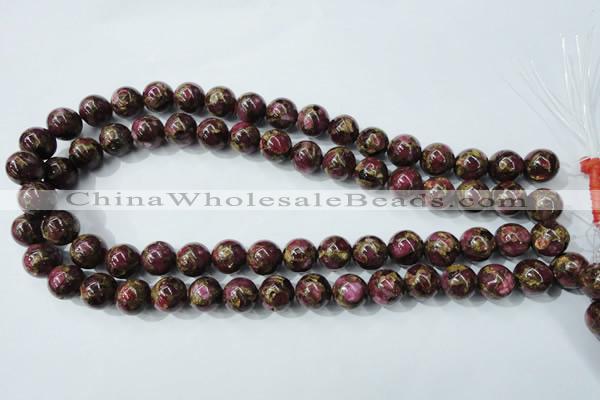 CGO55 15.5 inches 12mm round gold red color stone beads