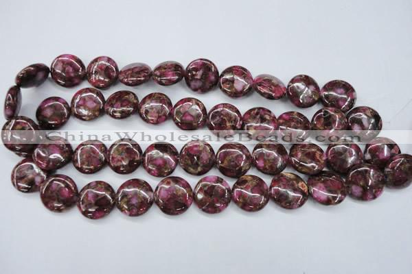 CGO87 15.5 inches 14mm flat round gold red color stone beads