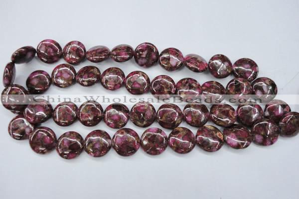 CGO90 15.5 inches 20mm flat round gold red color stone beads