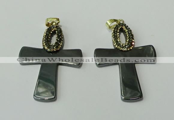 CGP150 35*50mm cross hematite gemstone pendants wholesale