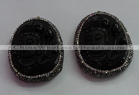 CGP1571 40*50mm carved black obsidian pendants wholesale