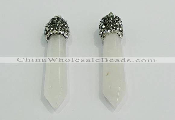 CGP178 10*55mm sticks white crystal gemstone pendants wholesale