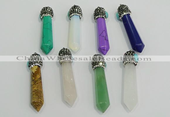 CGP198 10*55mm sticks mixed gemstone pendants wholesale