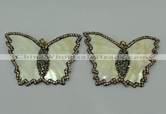 CGP297 45*65mm butterfly pearl shell pendants wholesale