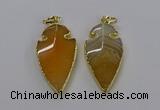 CGP3002 22*45mm arrowhead agate gemstone pendants wholesale
