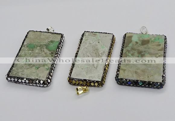 CGP3023 30*60mm - 40*60mm rectangle green apple jasper pendants