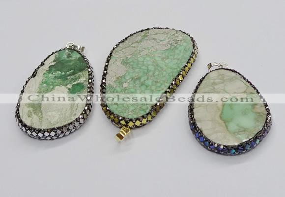 CGP3028 35*50mm - 40*65mm freeform green apple jasper pendants