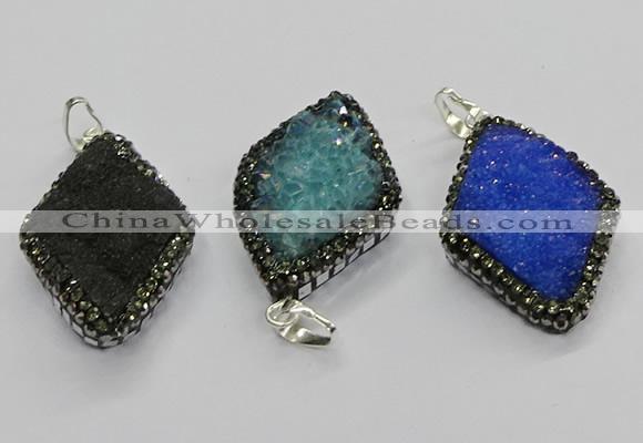 CGP3103 25*40mm diamond druzy agate pendants wholesale