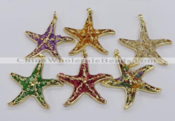 CGP3239 55*58mm starfish druzy agate pendants wholesale