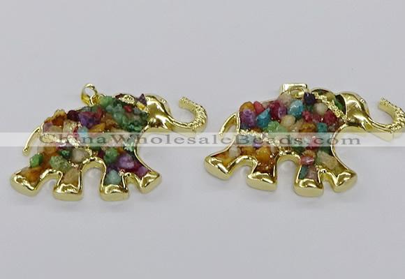 CGP3248 35*60mm elephant druzy agate pendants wholesale