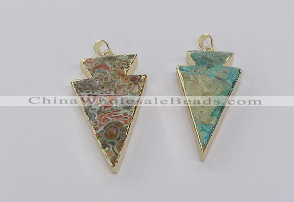 CGP3276 25*50mm - 30*55mm arrowhead ocean agate pendants