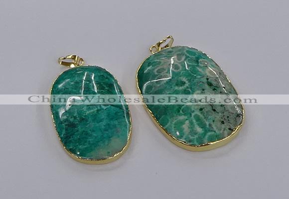 CGP3337 35*45mm - 35*50mm oval fossil coral pendants